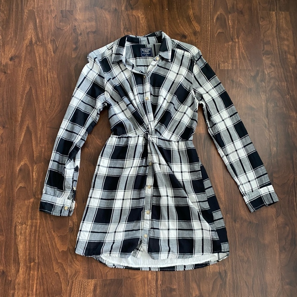 Abercrombie Plaid Knot Front Shirt Dress Small